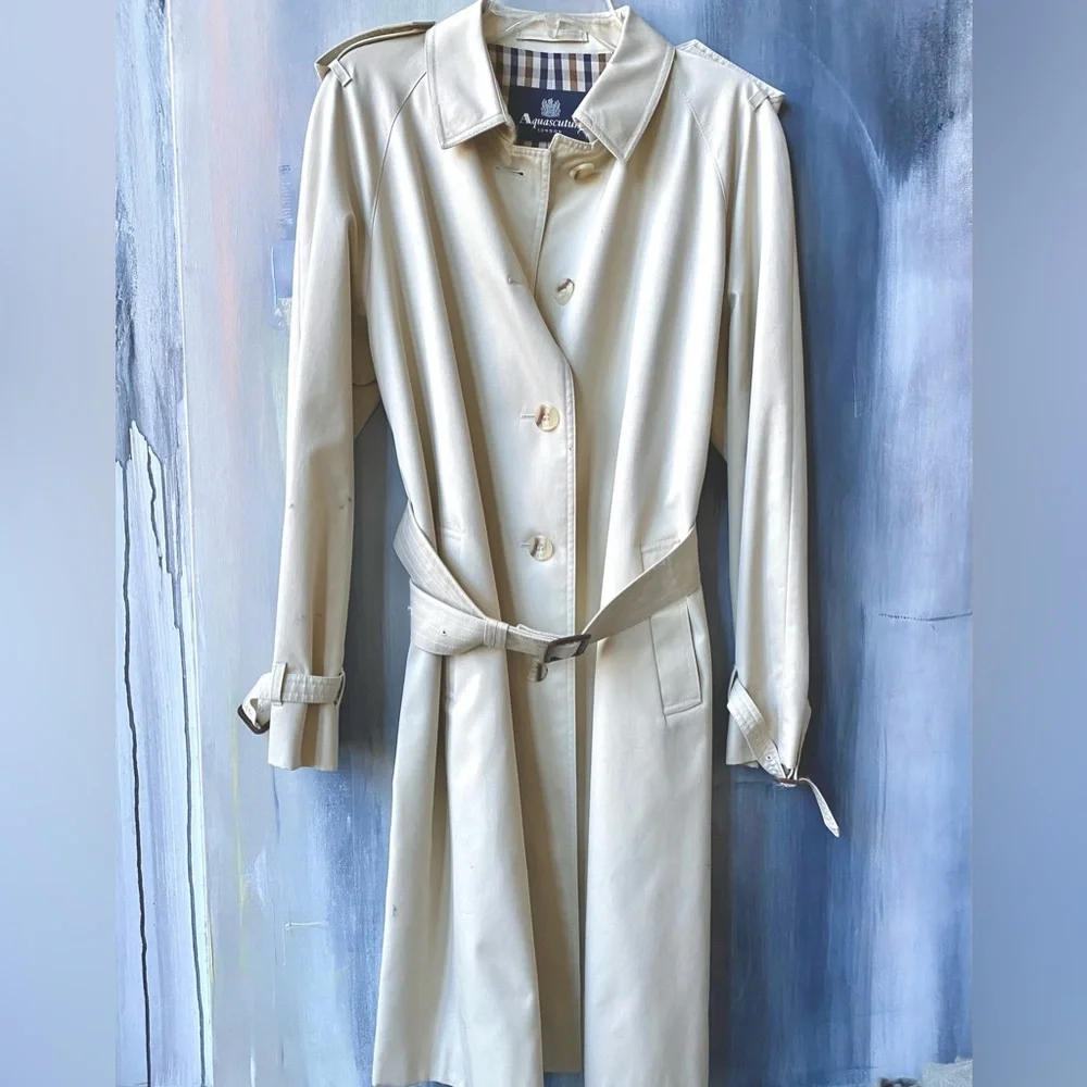 🚫SOLD OUT🚫VTG AQUASCUTUM LONDON Tan Trench Coat Lightweight Classic Design - Picture 2 of 12